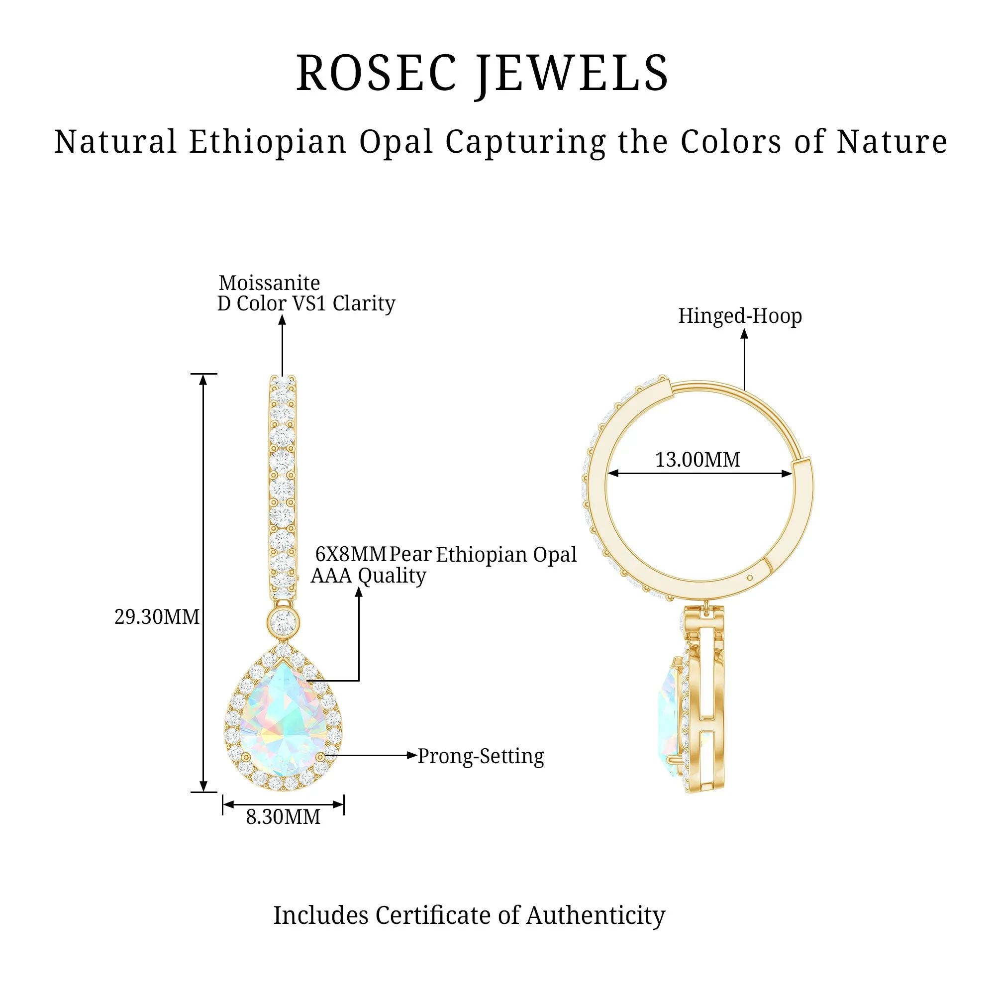 Classic Ethiopian Opal Hoop Drop Earrings with Moissanite