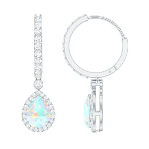 Classic Ethiopian Opal Hoop Drop Earrings with Moissanite