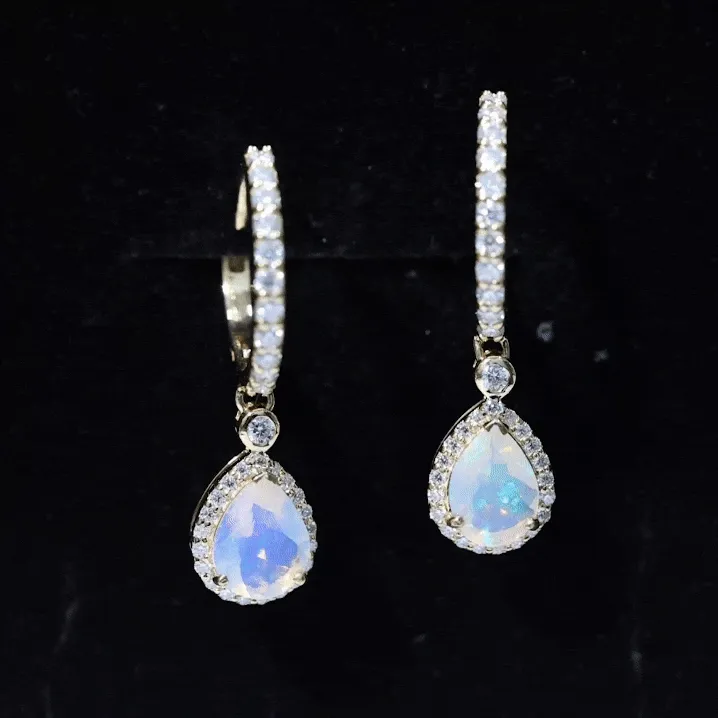 Classic Ethiopian Opal Hoop Drop Earrings with Moissanite