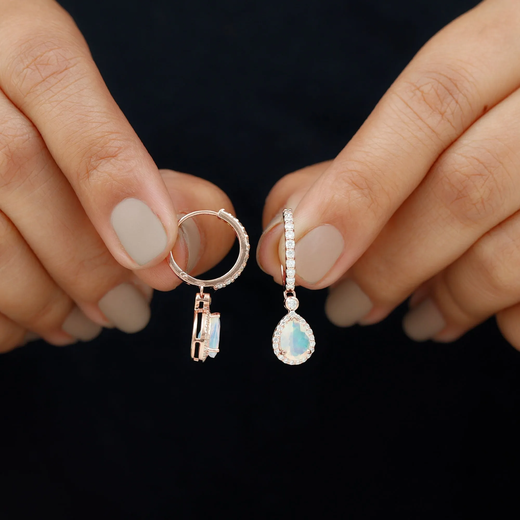 Classic Ethiopian Opal Hoop Drop Earrings with Moissanite