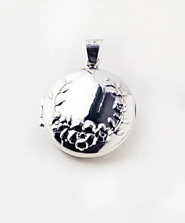 Collection Santa Pacheco ~ Locket "Round with Flowers Two Sided" 2 pics .925 Silver