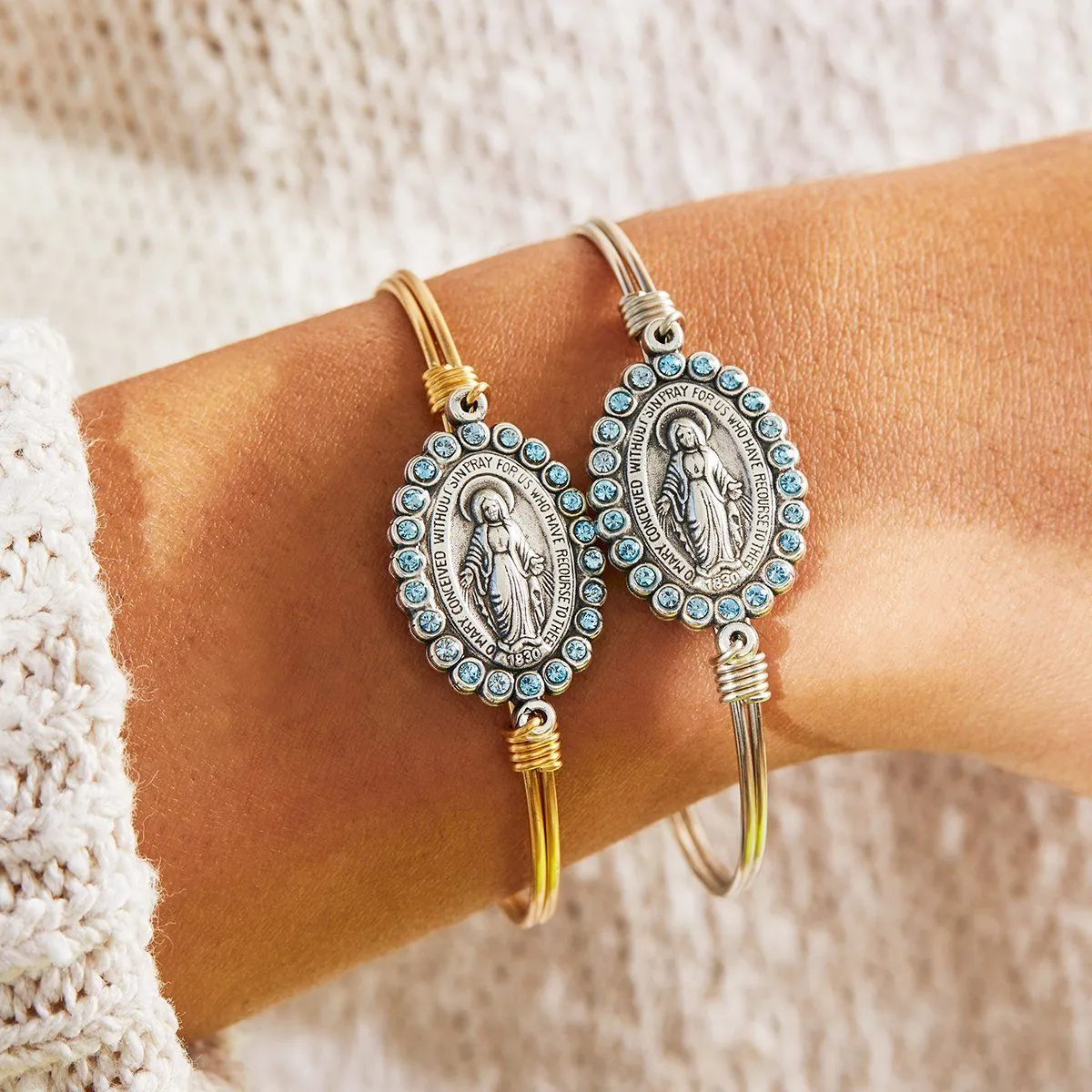 Crystal Miraculous Bangle Bracelet in Aquamarine
