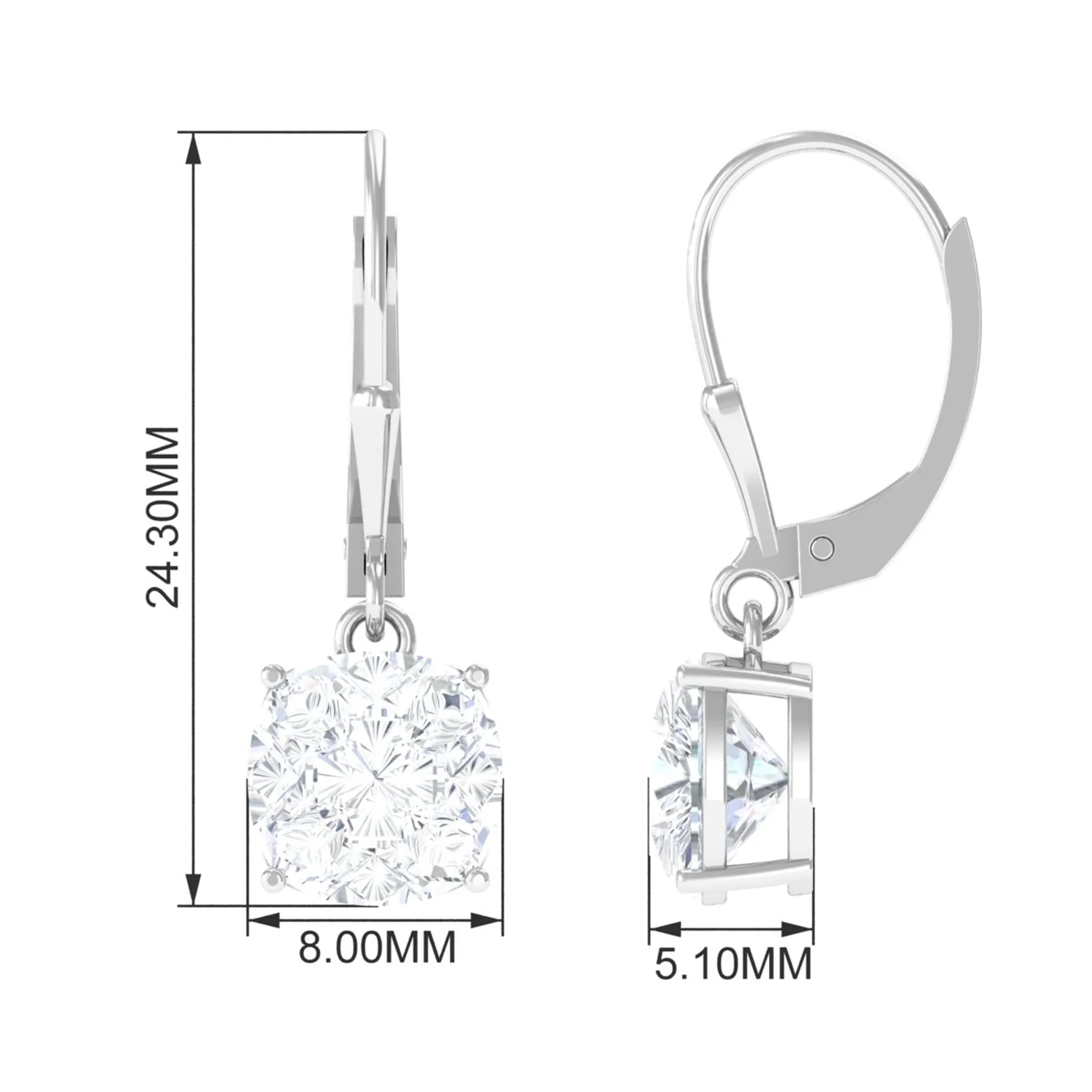 Cushion Cut Cubic Zirconia Solitaire Drop Earrings