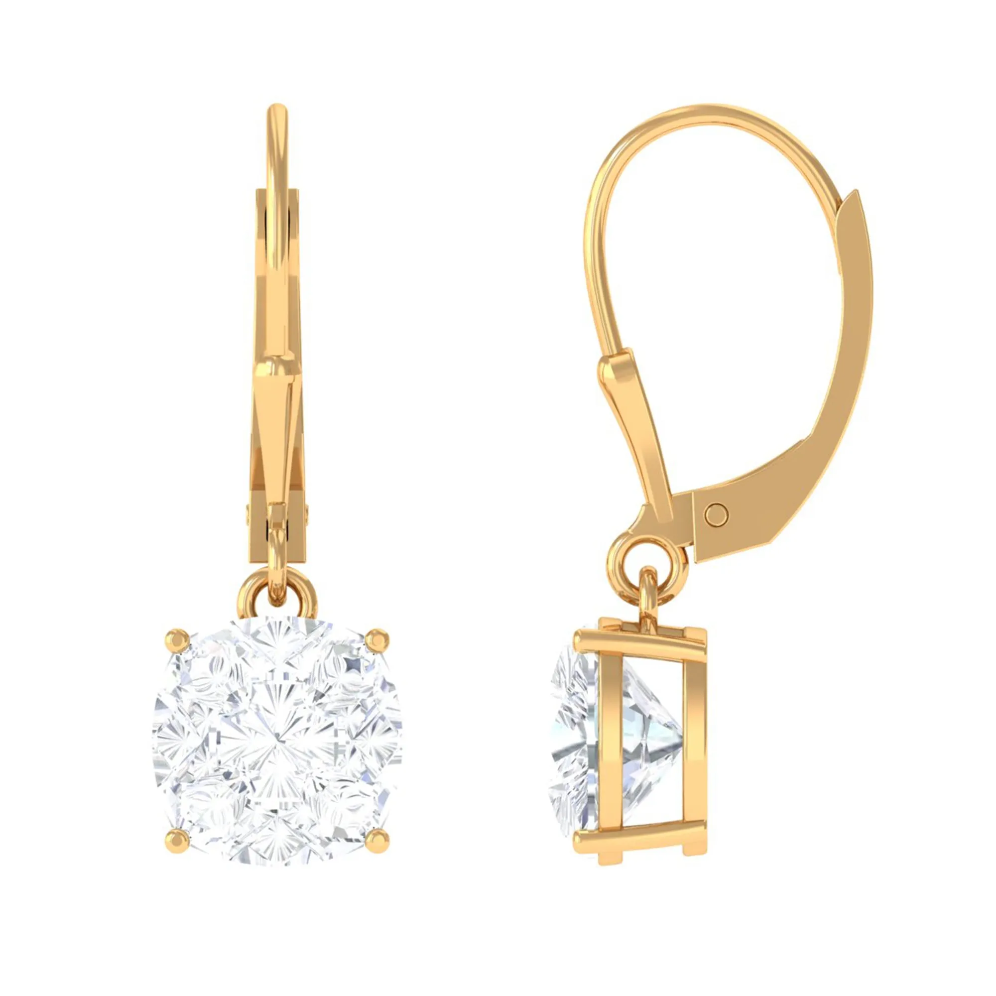 Cushion Cut Cubic Zirconia Solitaire Drop Earrings