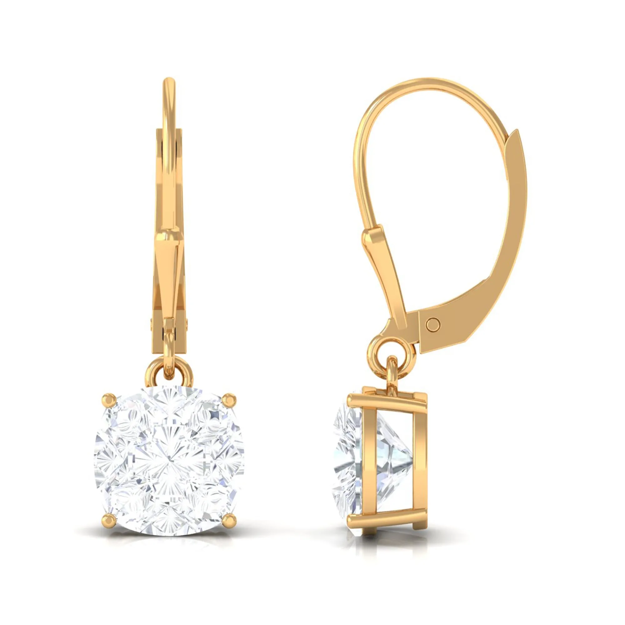 Cushion Cut Cubic Zirconia Solitaire Drop Earrings