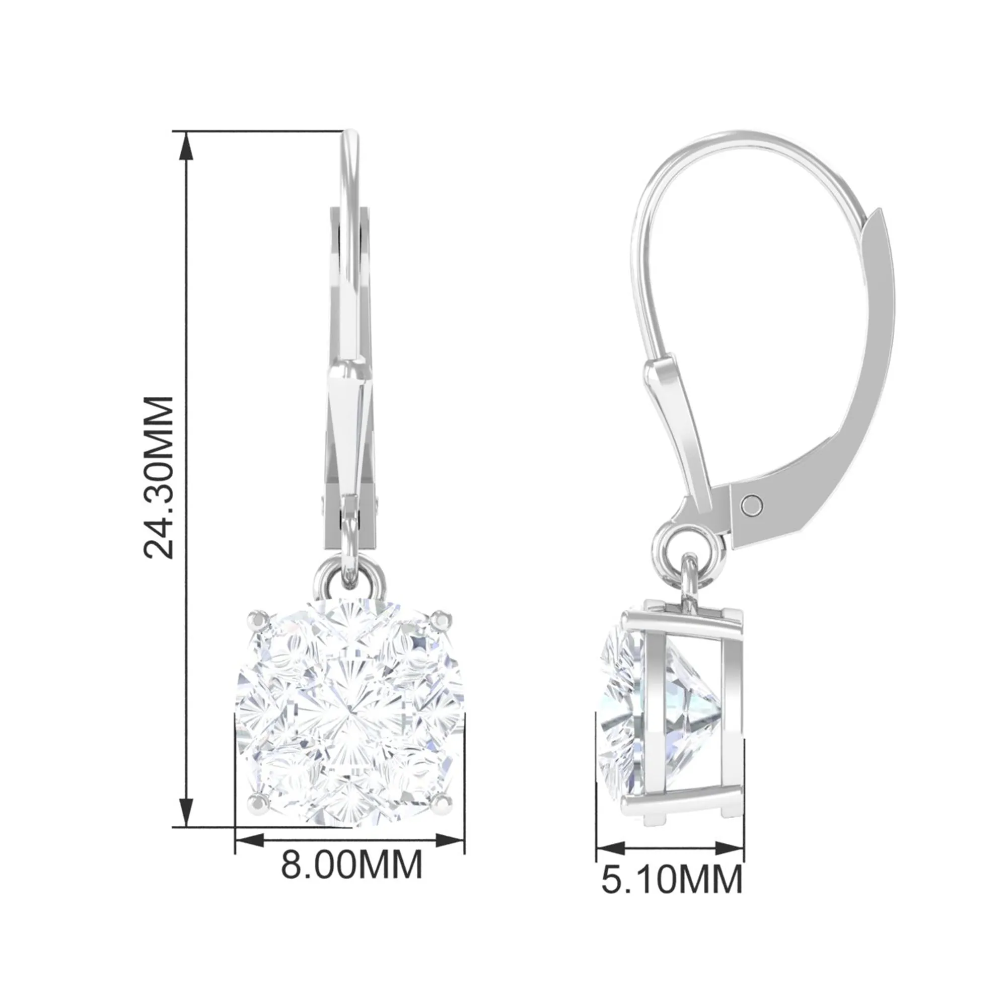 Cushion Cut Cubic Zirconia Solitaire Drop Earrings