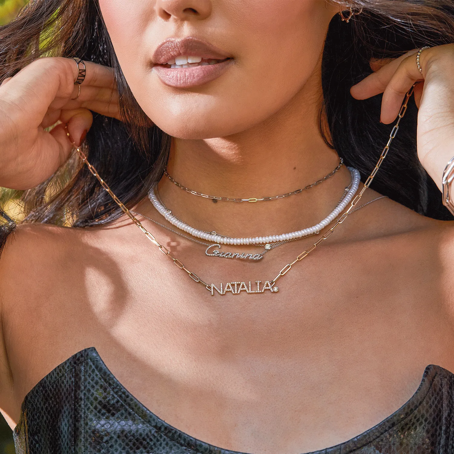 Custom Paper Clip Diamond Name Necklace