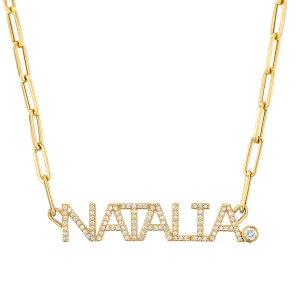 Custom Paper Clip Diamond Name Necklace
