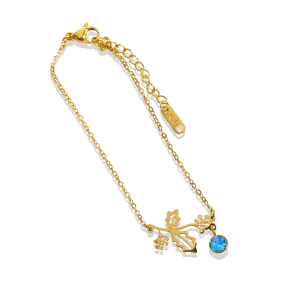 Dainty Birth Flower Bracelet with Birthstone Charm