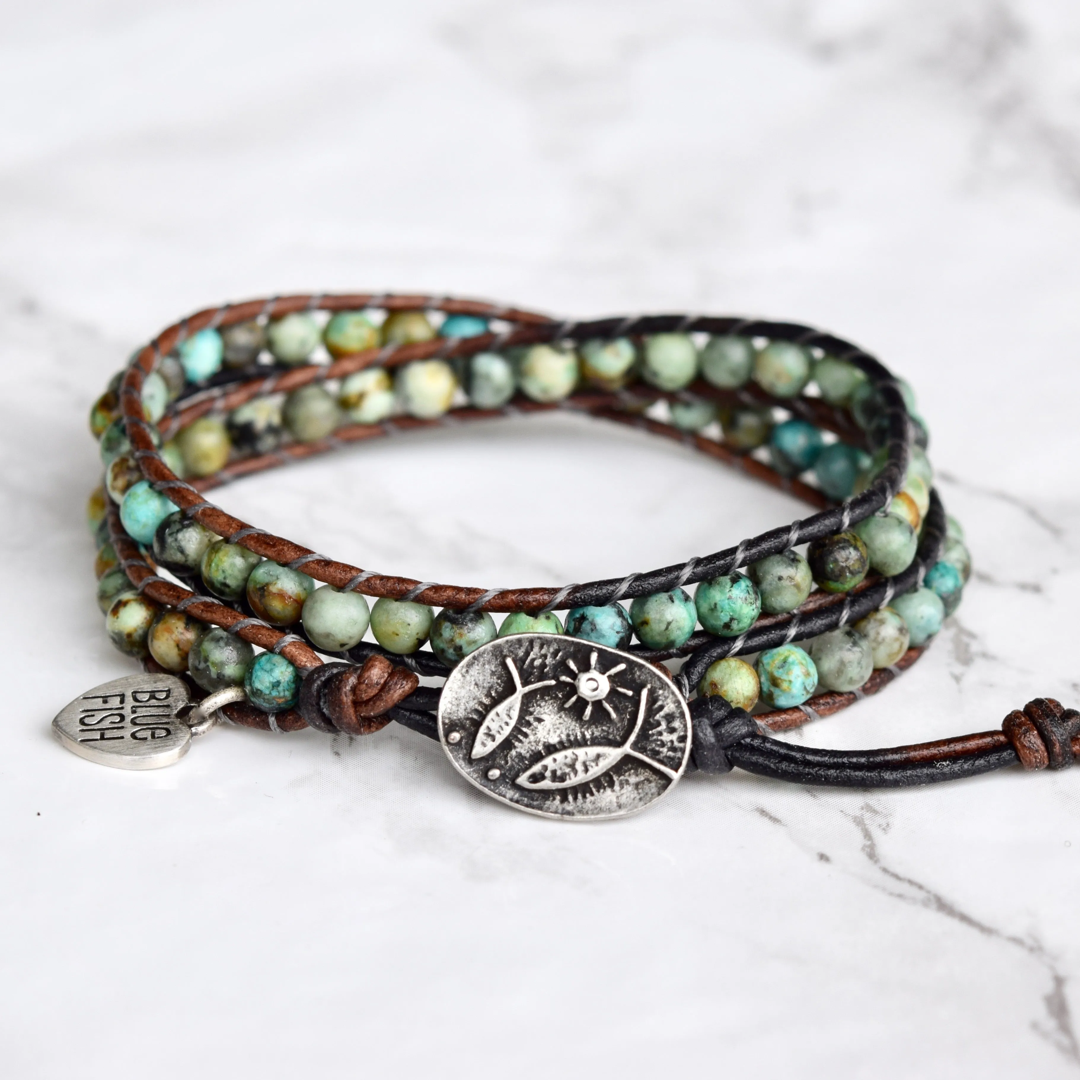 Double Wrap African Bracelet & Fish Button