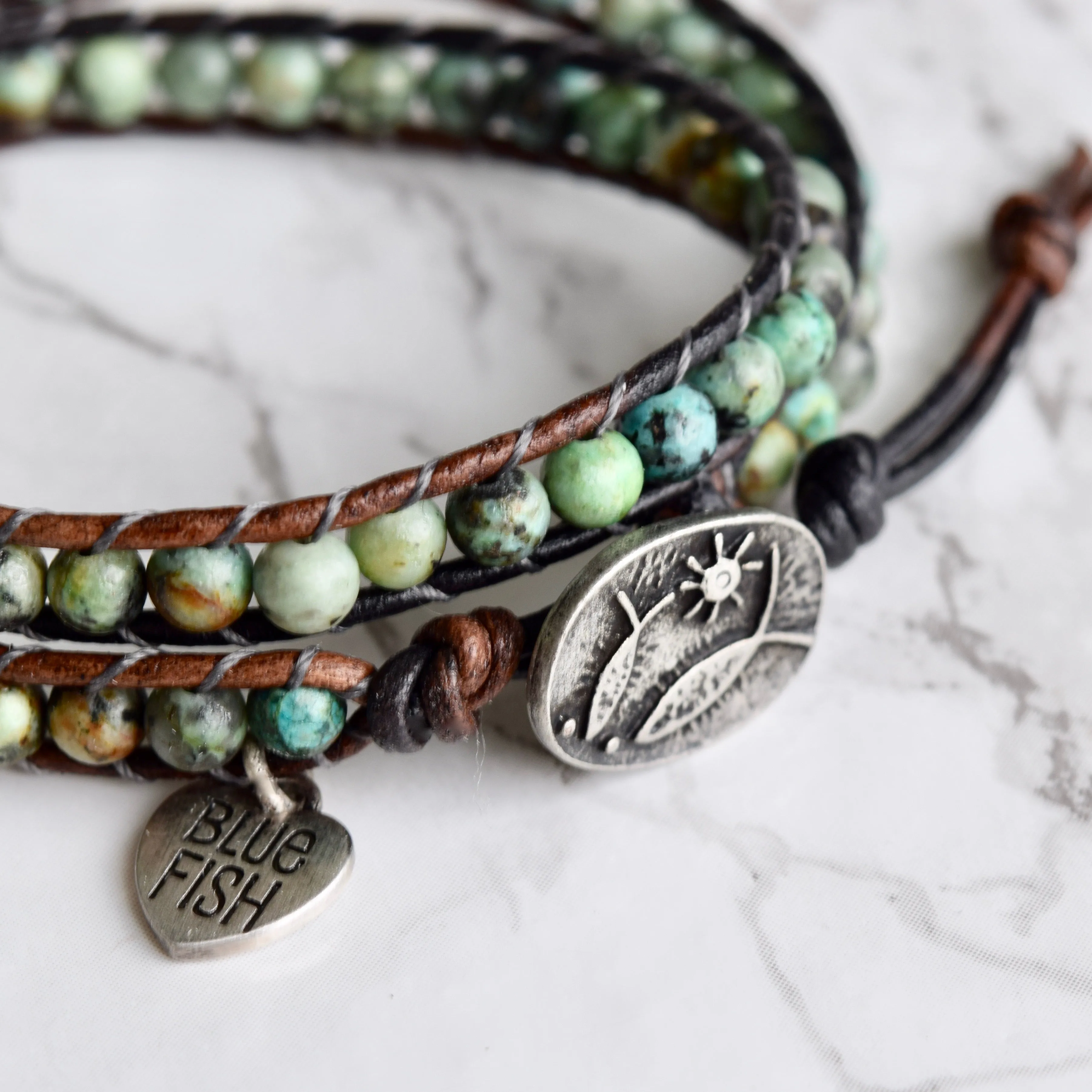 Double Wrap African Bracelet & Fish Button