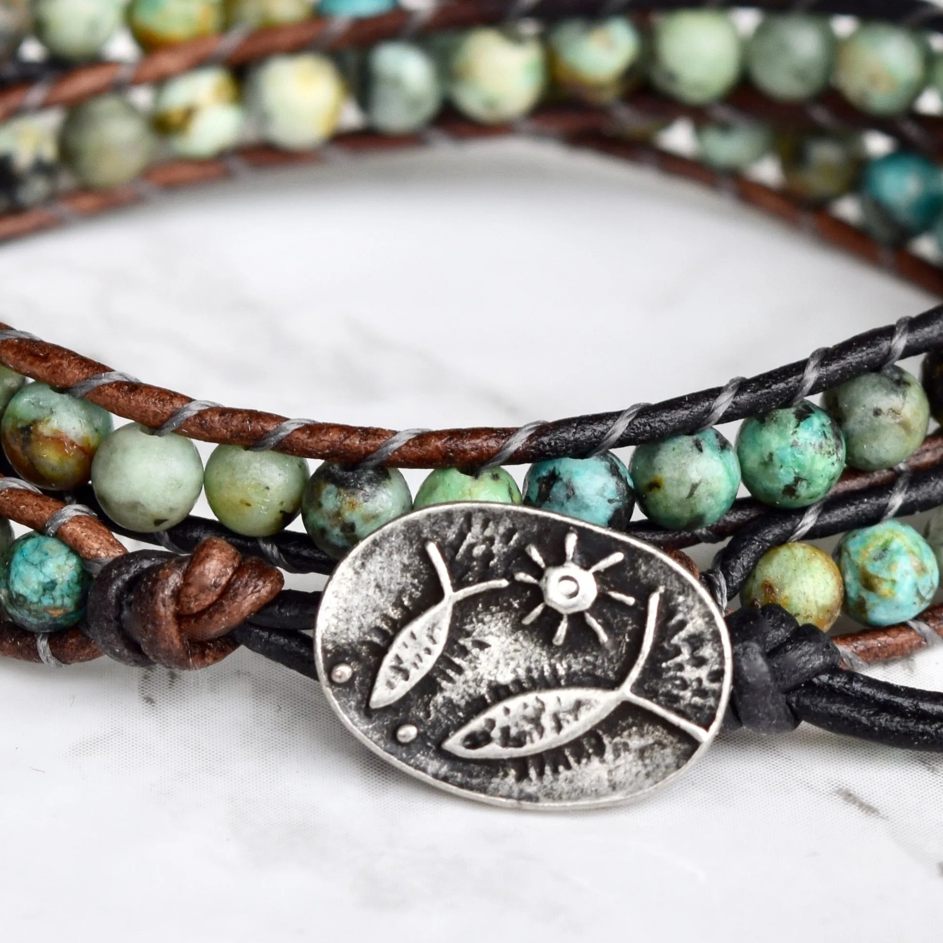 Double Wrap African Bracelet & Fish Button