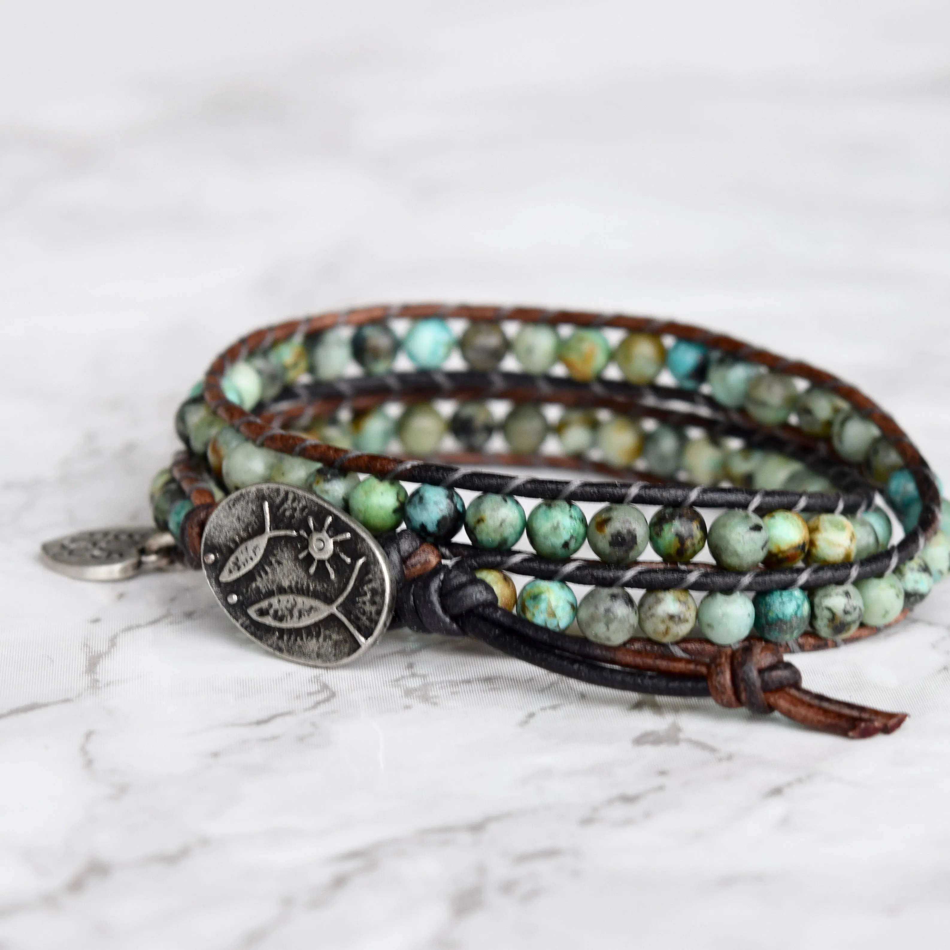Double Wrap African Bracelet & Fish Button