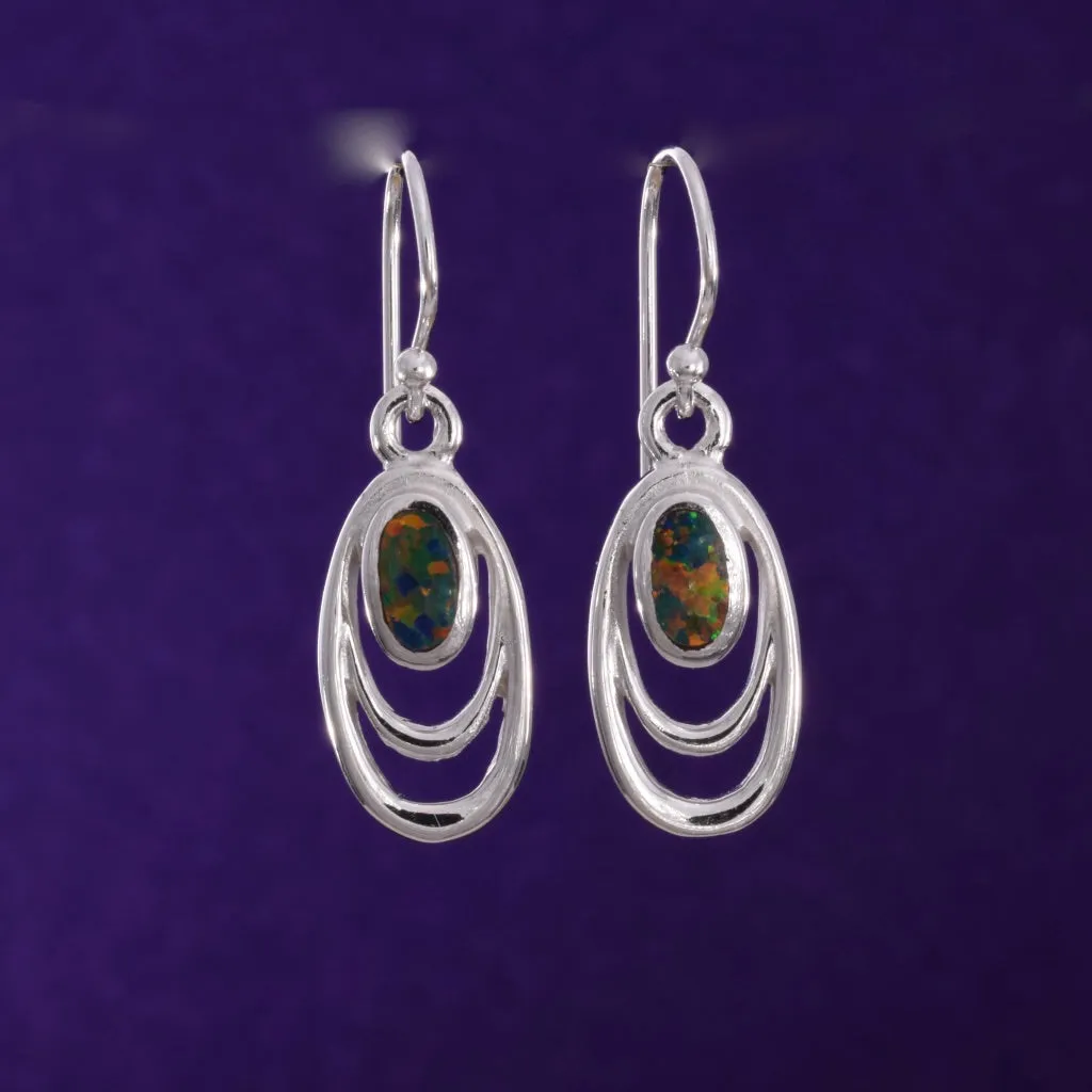 E554 - Double oval wire and fire opal earrings