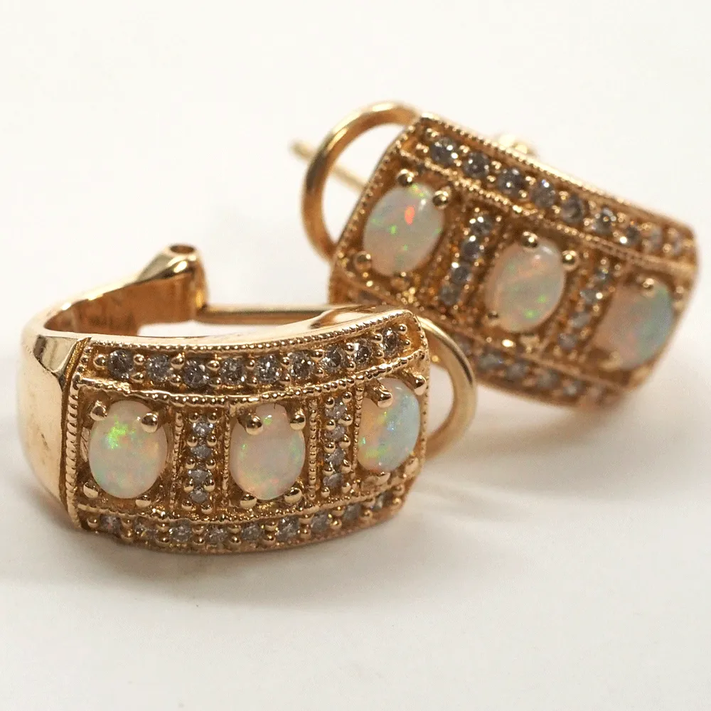 Effy 14k Gold Diamond & Opal Huggie Earrings