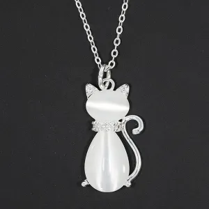 Equilibrium Silver Plated Furry Companions Moonstone Cat Necklace