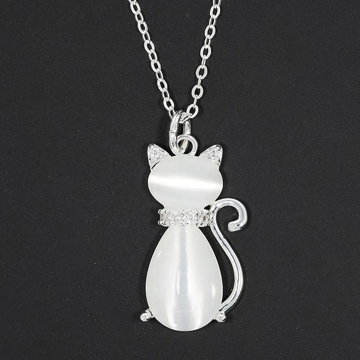 Equilibrium Silver Plated Furry Companions Moonstone Cat Necklace