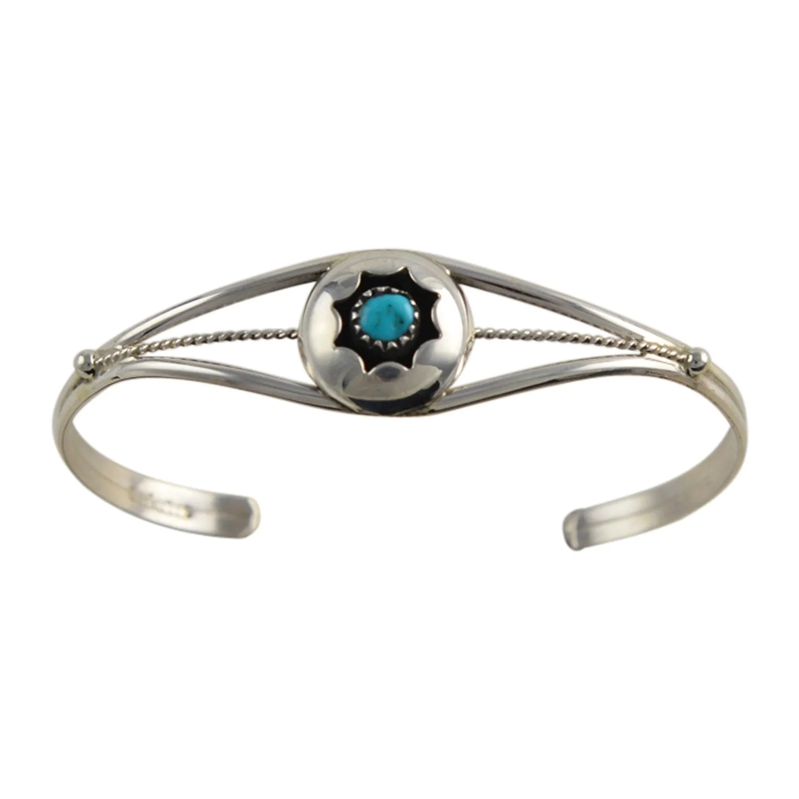 Esther White Turquoise Round Shadow Box Bracelet Navajo Sterling Silver