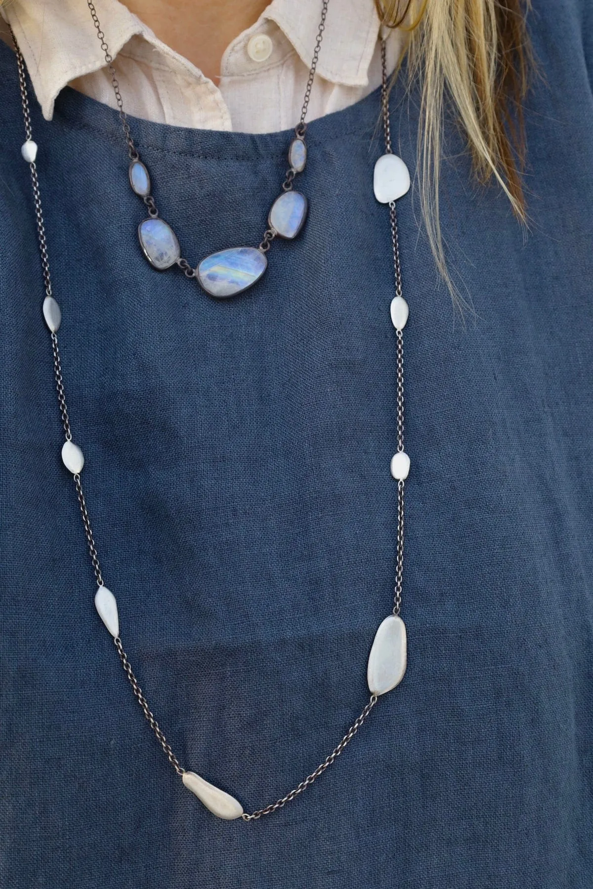 Faceted Rainbow Moonstone Drop Necklace