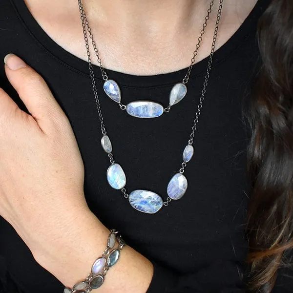 Faceted Rainbow Moonstone Drop Necklace