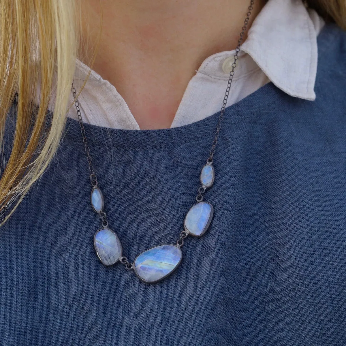 Faceted Rainbow Moonstone Drop Necklace