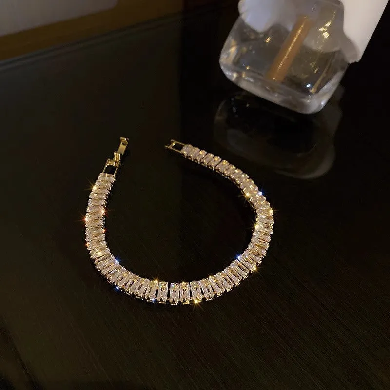 Fashion Jewelry Zircon Geometric Square Bracelet South Korea Fashion Elegant Heart Bracelet Internet Celebrity Light Luxury