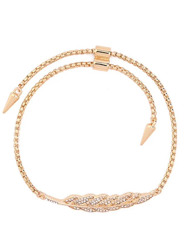 Fathion Leaf-Shaped Rhinestone Chain Tie Bracelet