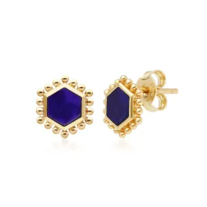 Flat Slice Hex Lapislazuli Ohrstecker in Vergoldetem 925 Sterling Silber