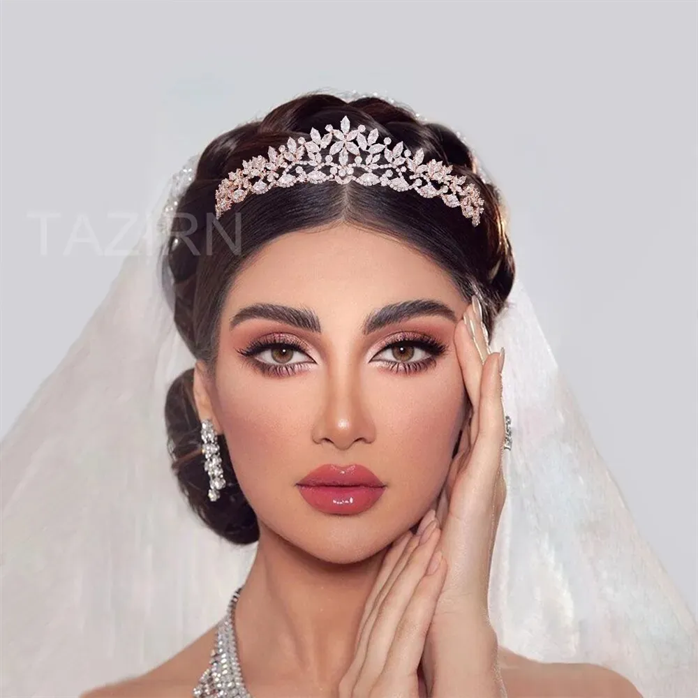 Floral CZ Bridal Crown - Wedding & Party Tiara