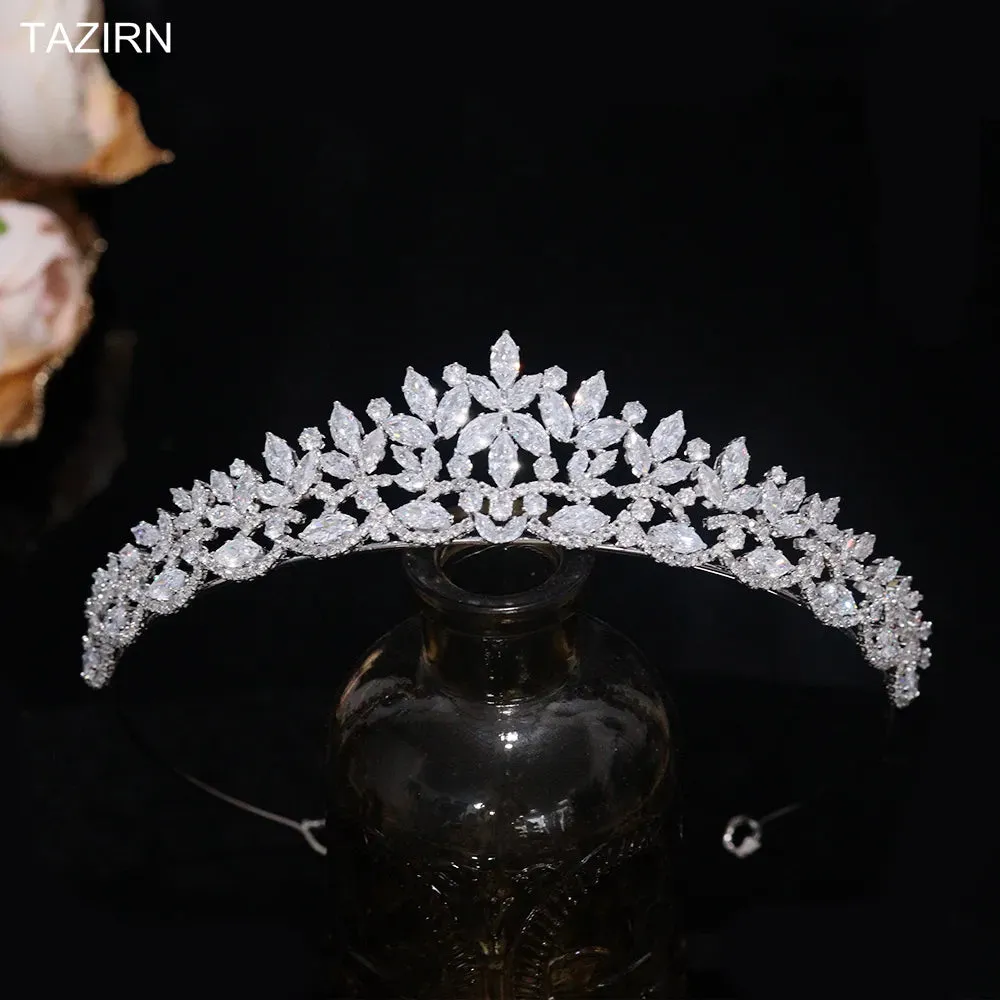 Floral CZ Bridal Crown - Wedding & Party Tiara