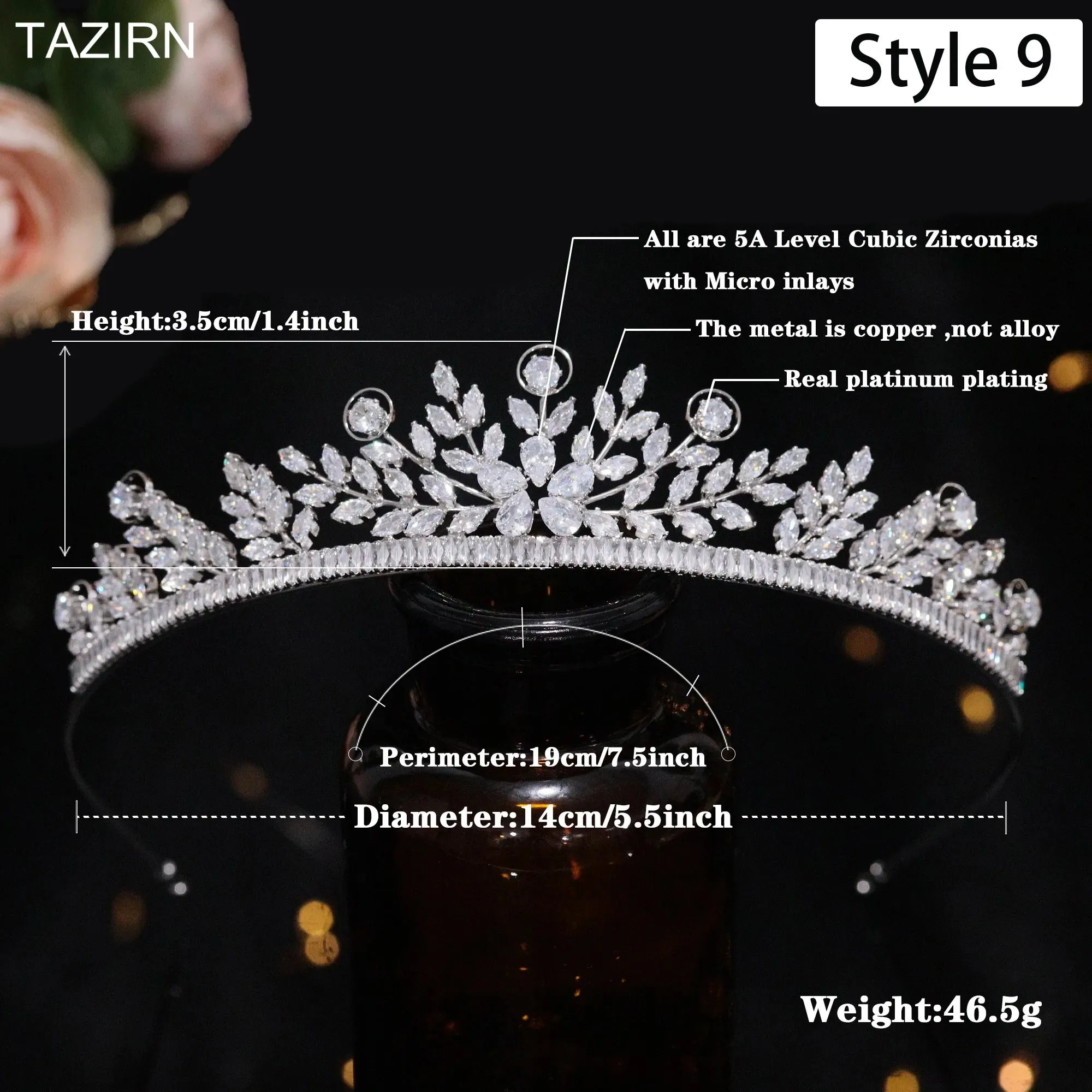 Floral CZ Bridal Crown - Wedding & Party Tiara