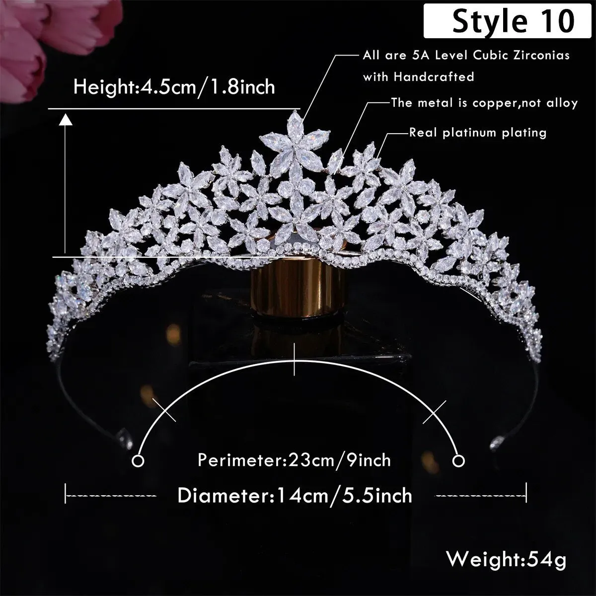 Floral CZ Bridal Crown - Wedding & Party Tiara