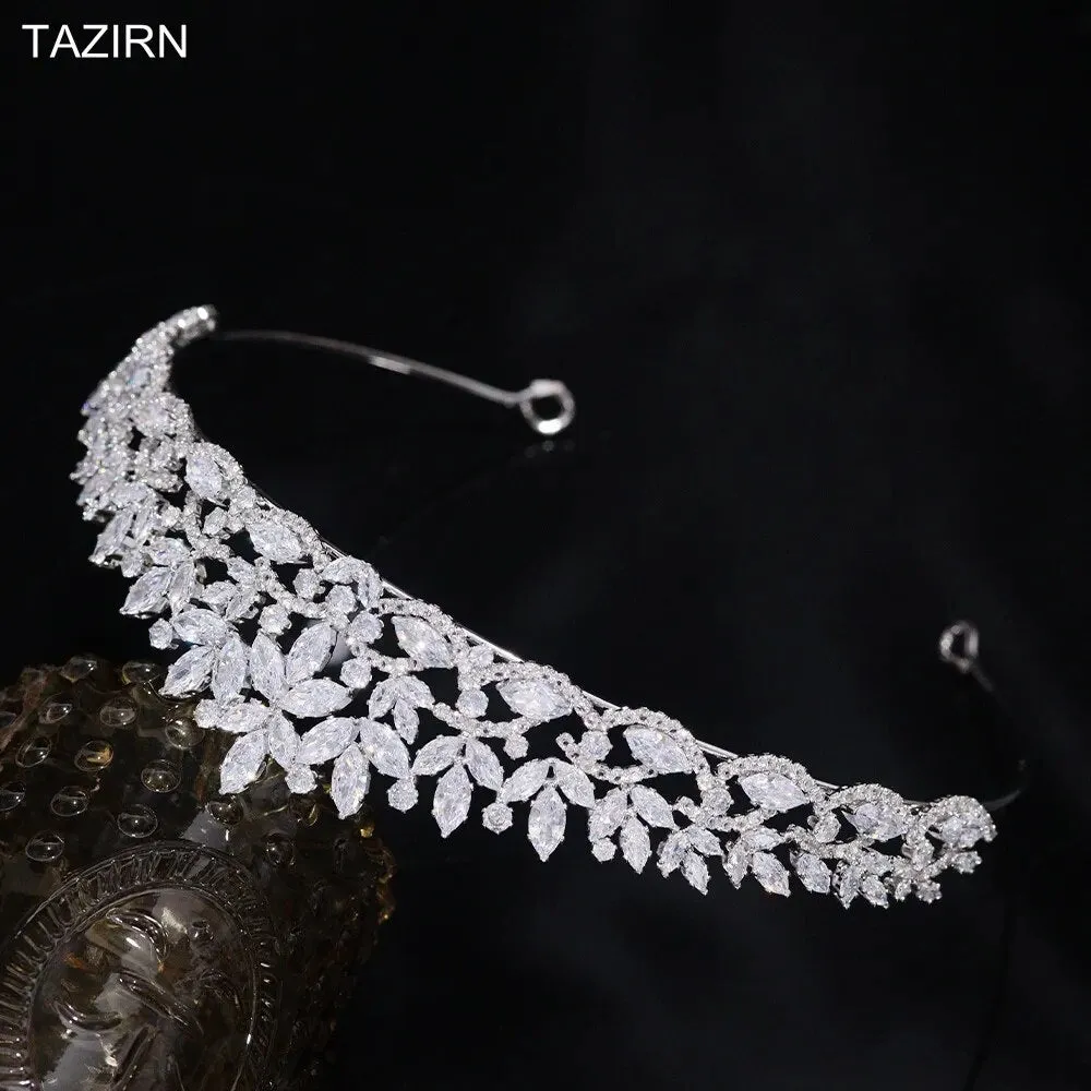 Floral CZ Bridal Crown - Wedding & Party Tiara