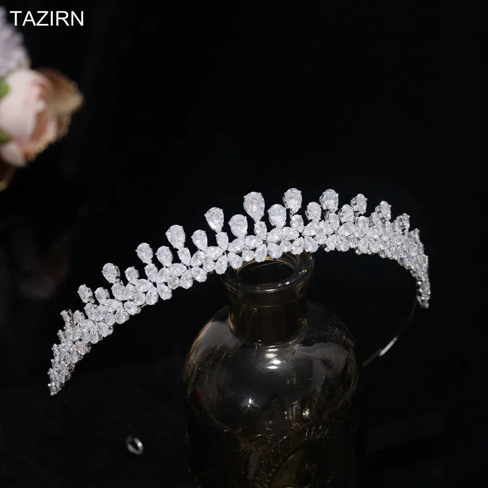 Floral CZ Bridal Crown - Wedding & Party Tiara