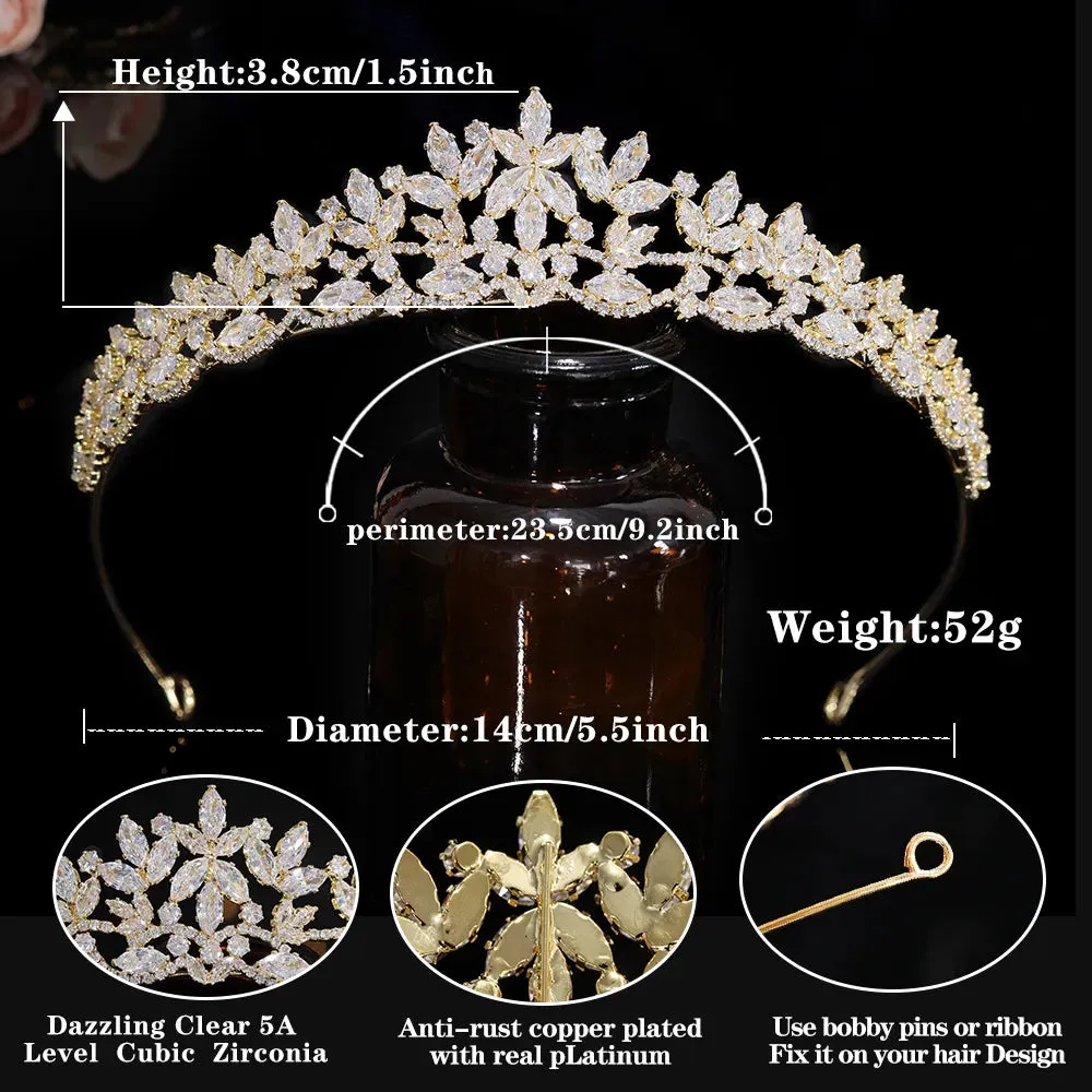 Floral CZ Bridal Crown - Wedding & Party Tiara