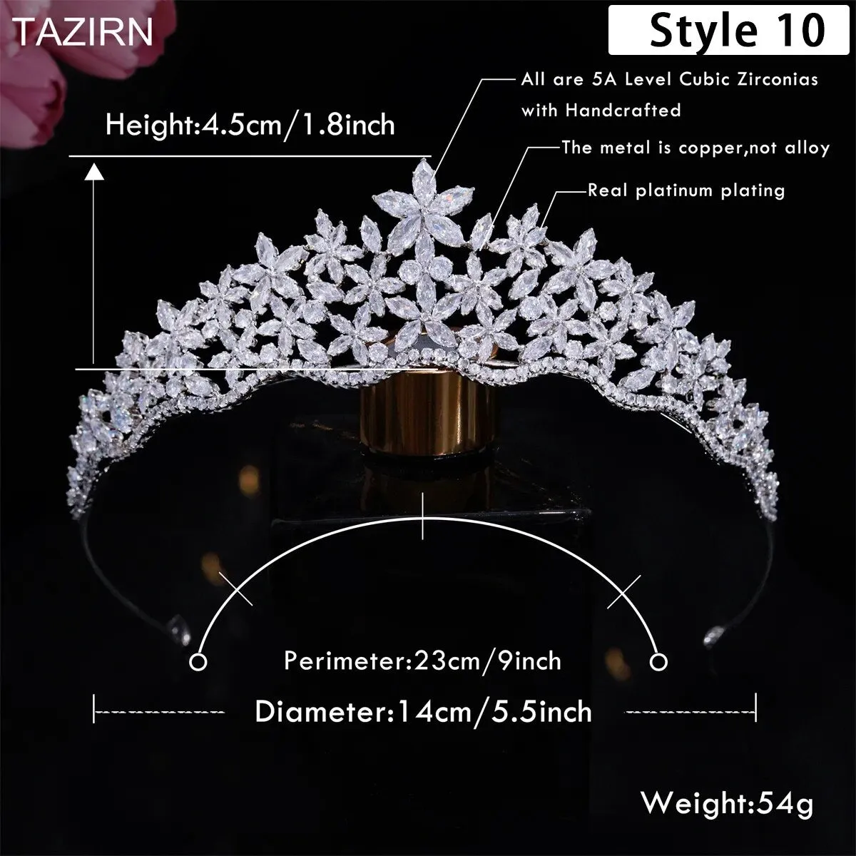 Floral CZ Bridal Crown - Wedding & Party Tiara