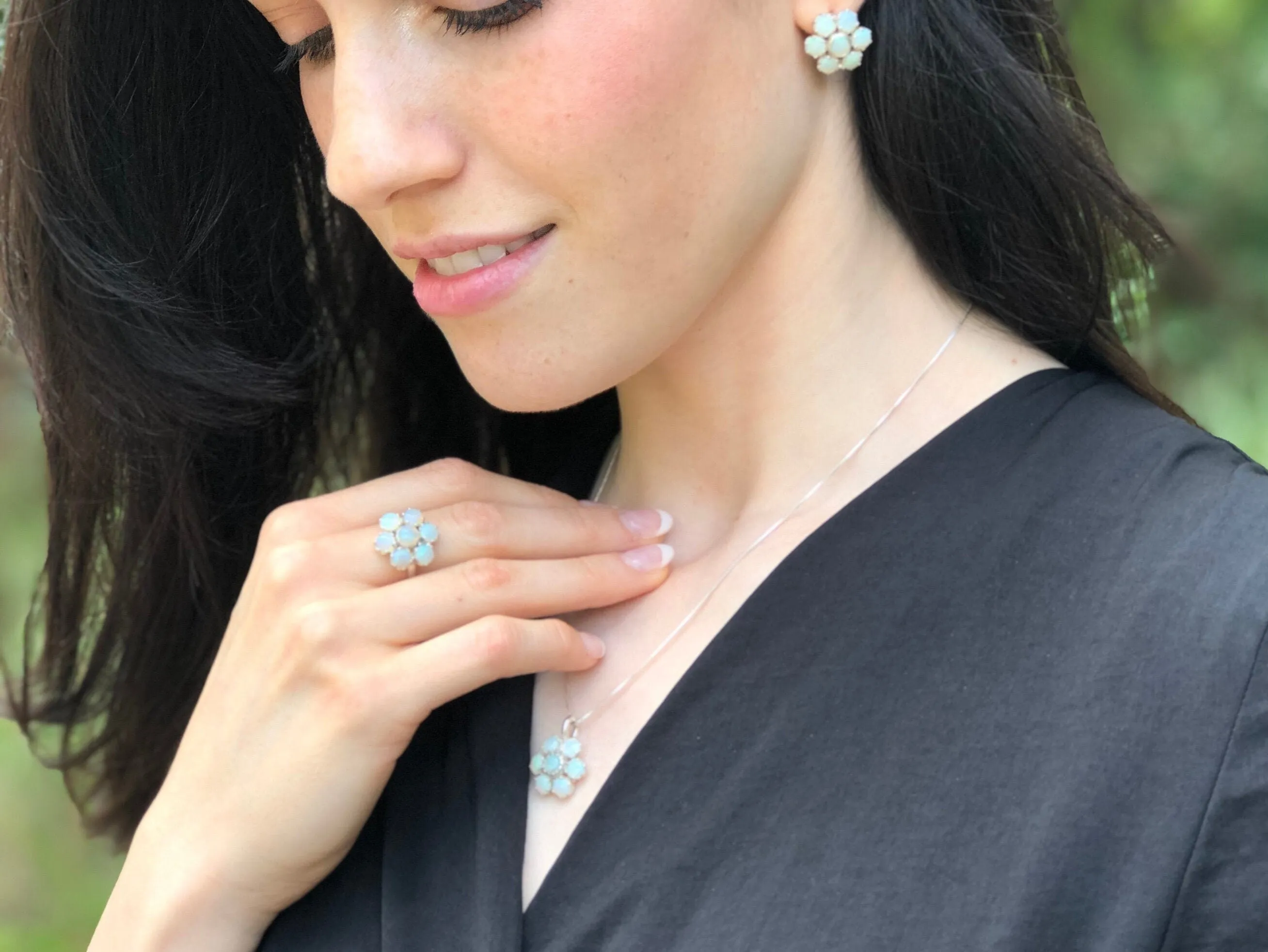 Flower Opal Ring - Natural Australian Opal, White Daisy Ring