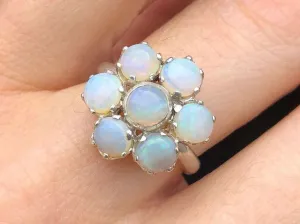 Flower Opal Ring - Natural Australian Opal, White Daisy Ring