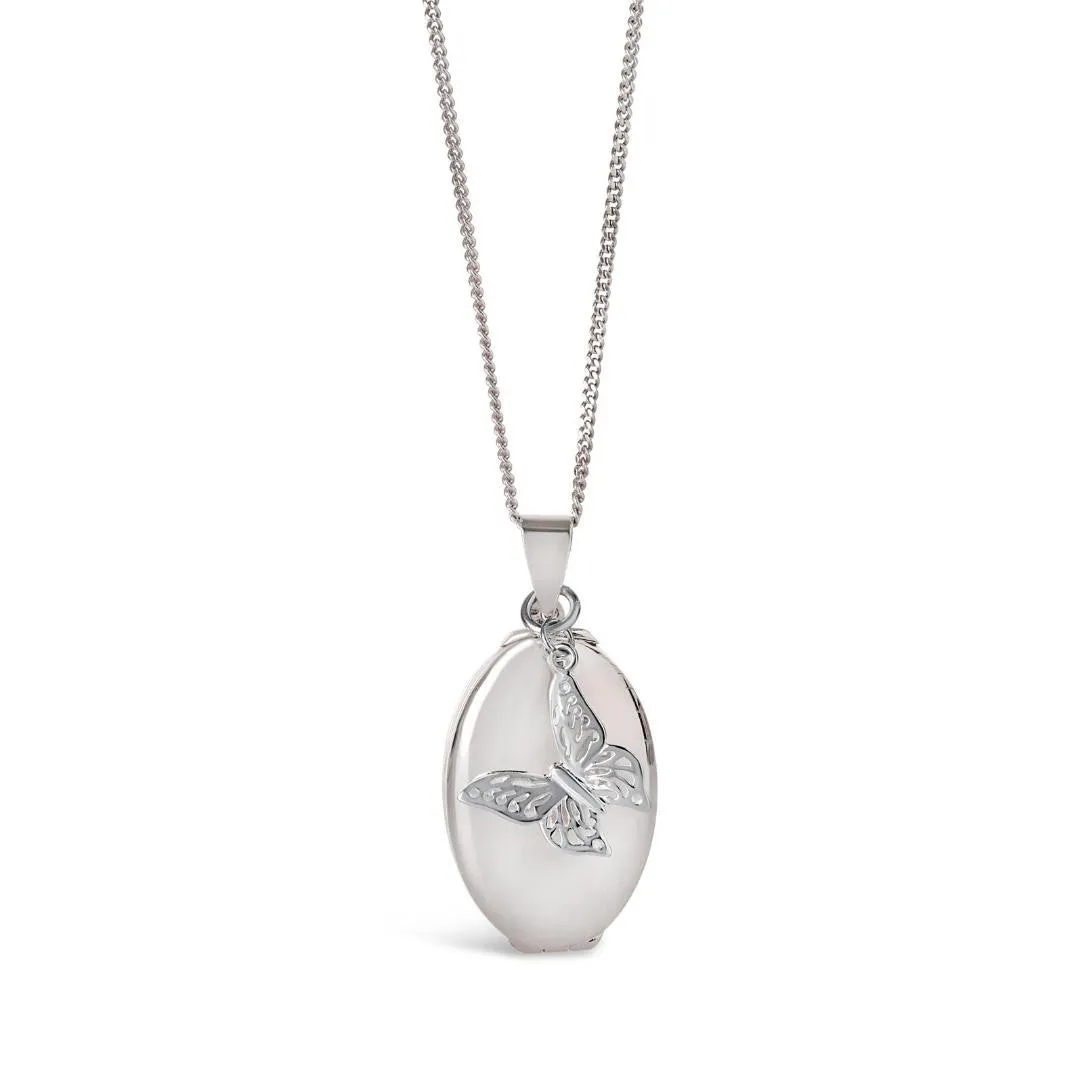 Four Photo Oval Butterfly Locket | Silver