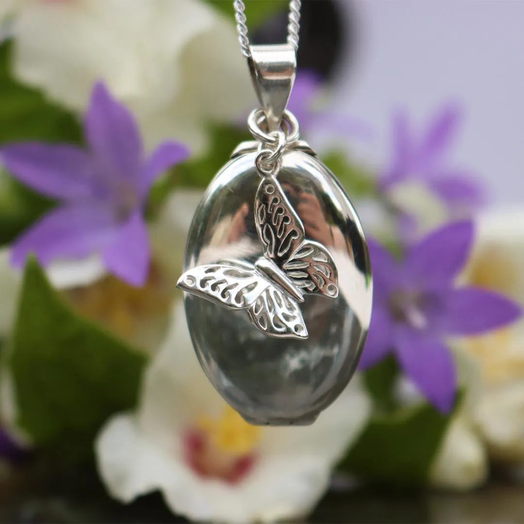 Four Photo Oval Butterfly Locket | Silver