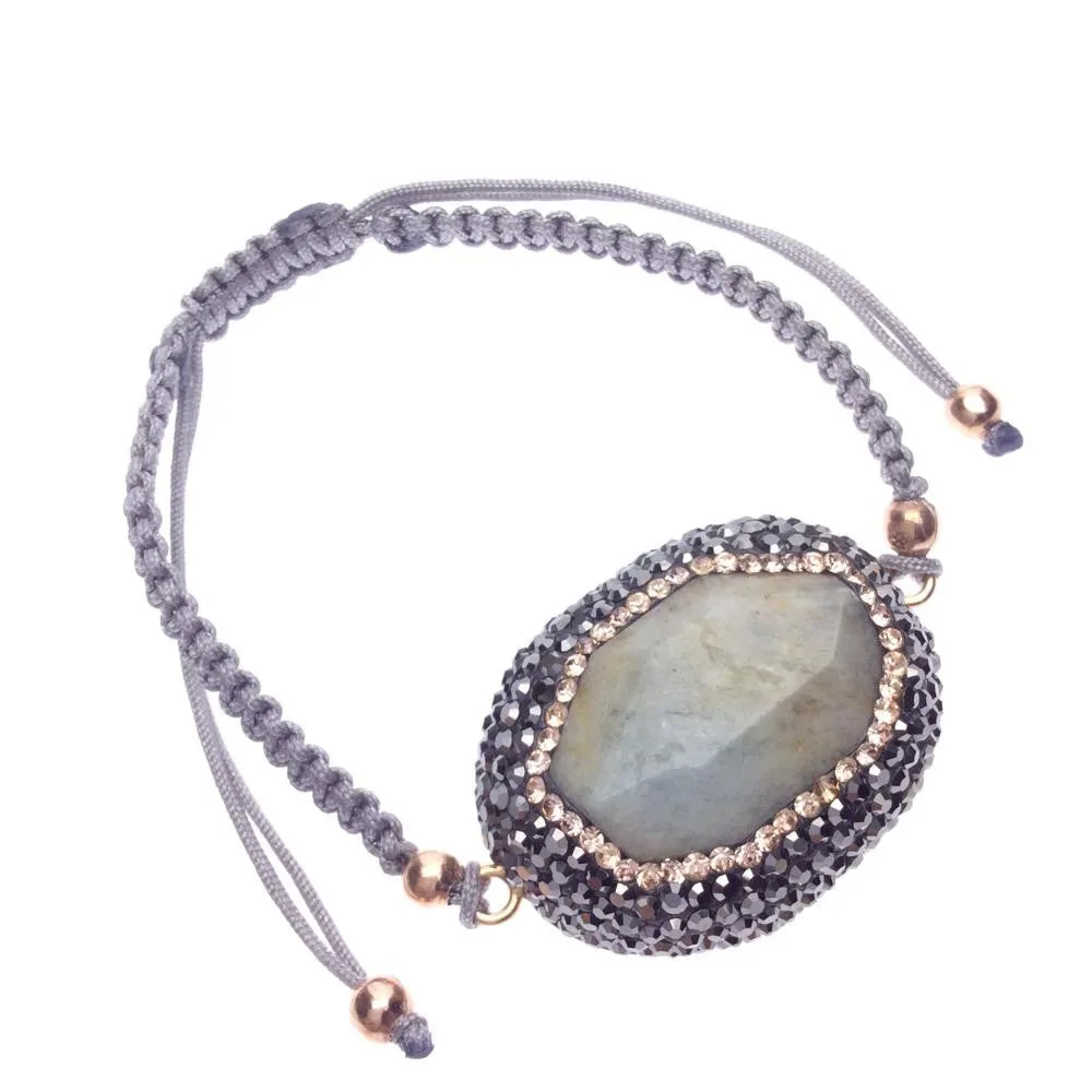 Gem and Crystal Lavender Macrame Bracelet