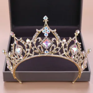 Gold Crystal High Center Tiara Crown  Wedding Hair Accessory
