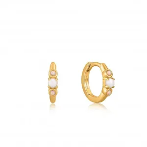 Gold Mother Of Pearl And Kyoto Opal Huggie Hoop Earrings E034-03G