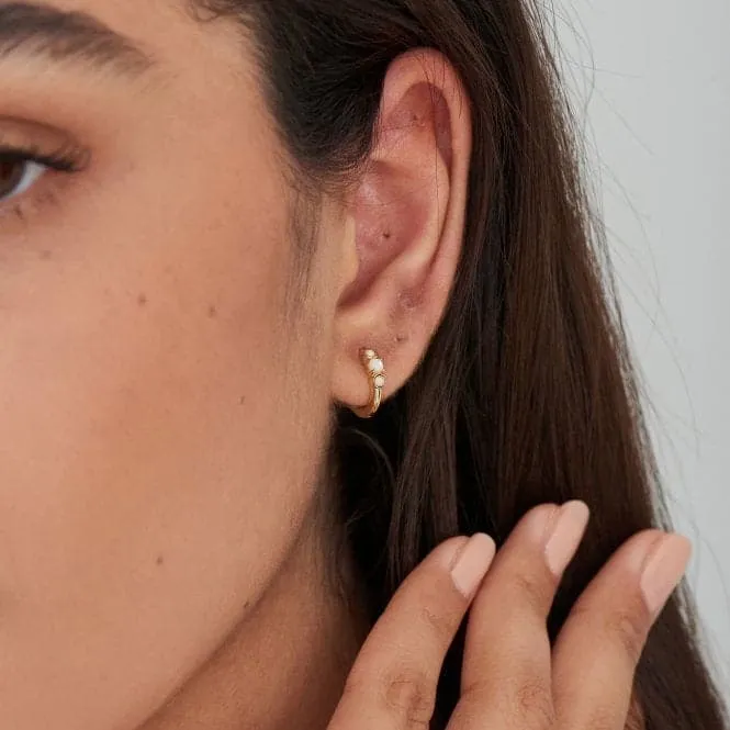 Gold Mother Of Pearl And Kyoto Opal Huggie Hoop Earrings E034-03G