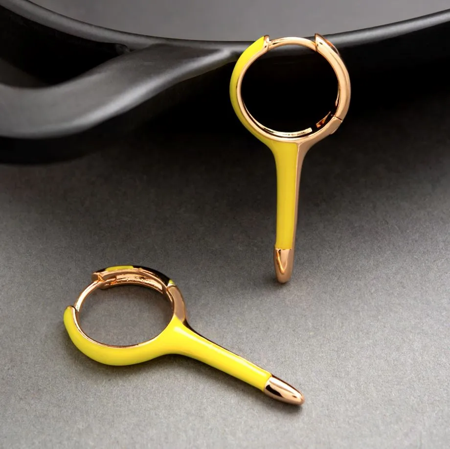 Gold Plated Key Shaped Enamel Bali Hoops Earring