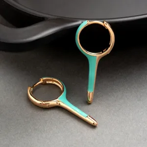 Gold Plated Key Shaped Enamel Bali Hoops Earring