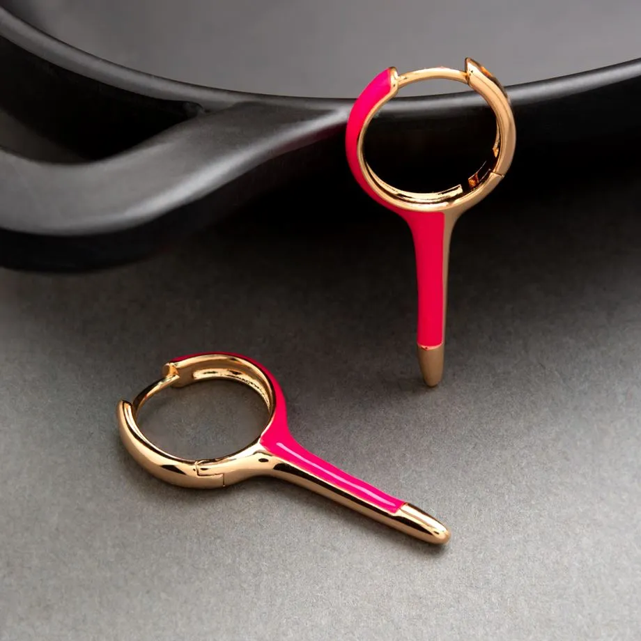 Gold Plated Key Shaped Enamel Bali Hoops Earring