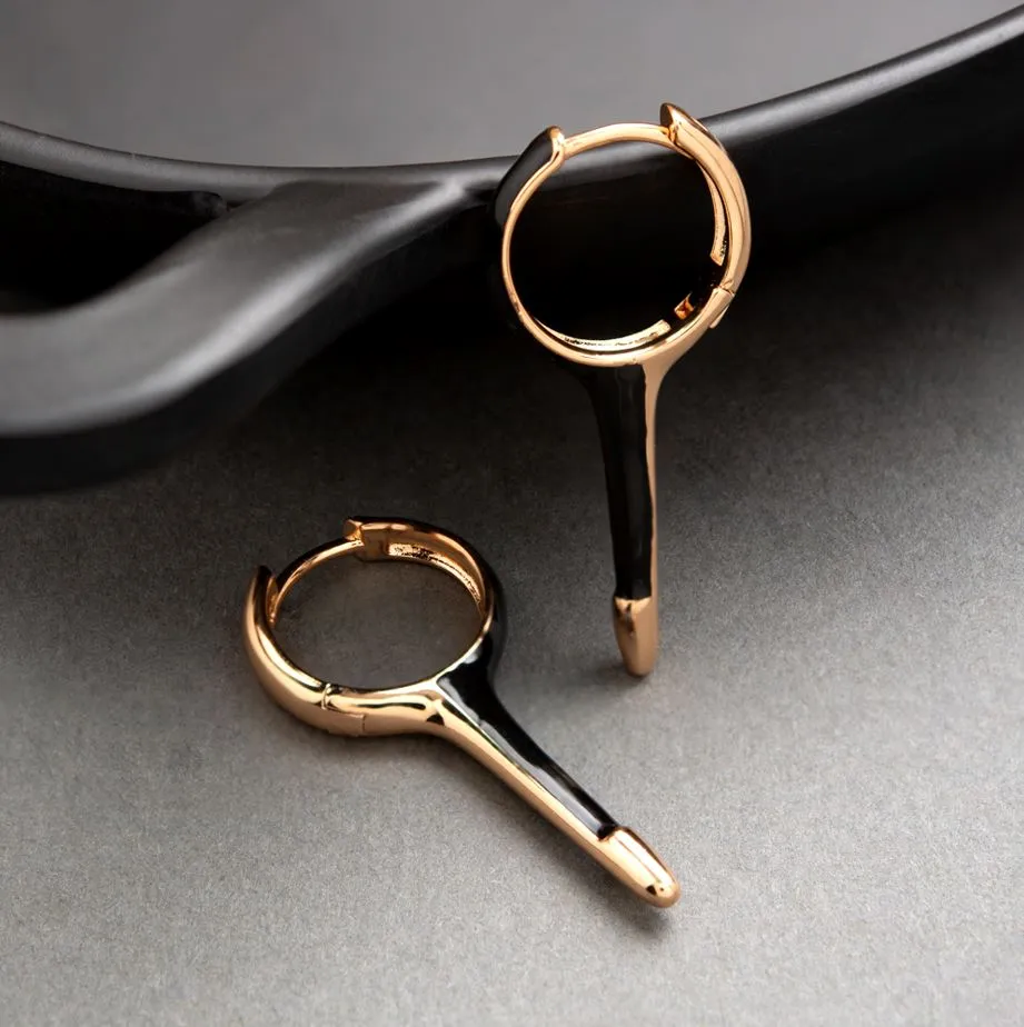 Gold Plated Key Shaped Enamel Bali Hoops Earring
