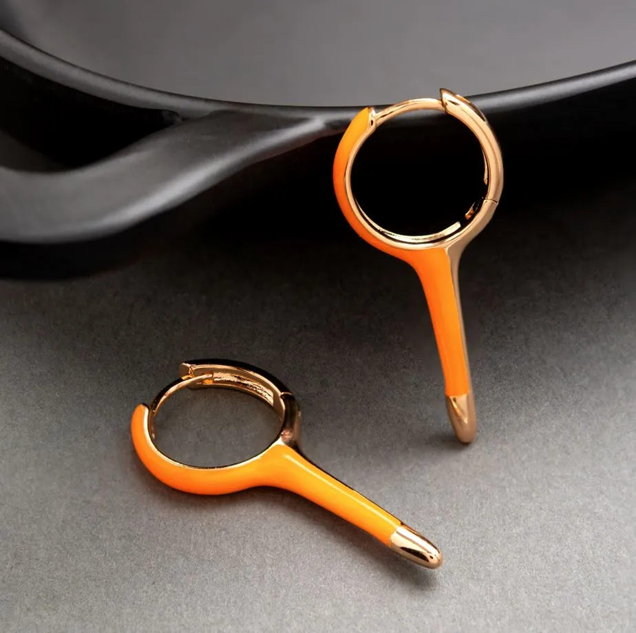 Gold Plated Key Shaped Enamel Bali Hoops Earring
