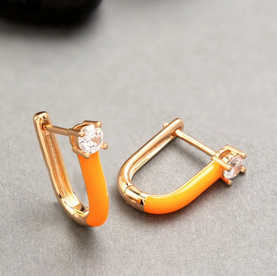 Gold Plated Magnet Shaped Enamel Bali Hoops Earring